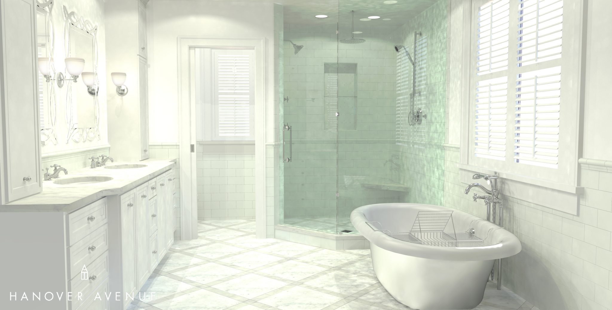 Shower view, lowe's, kohler, white, bathroom, plain, shannon kaye