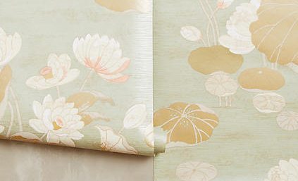 anthropologie, wallpaper, pattern, asian, lily pad, lilypads, nature, diy, room divider, screen